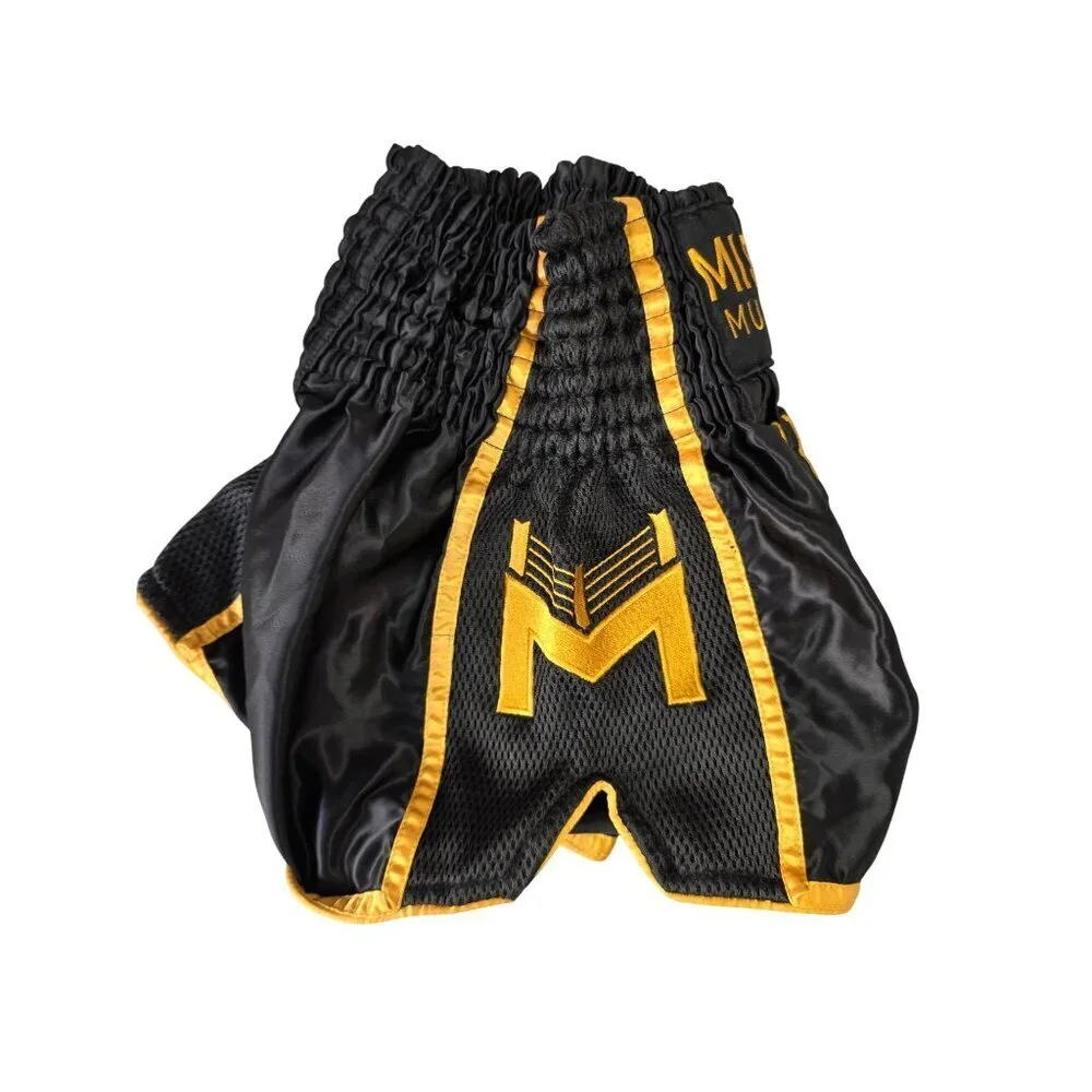 Combat Corner CRNR Boxing Shorts Black Gold Youth Sz S Muay Thai New